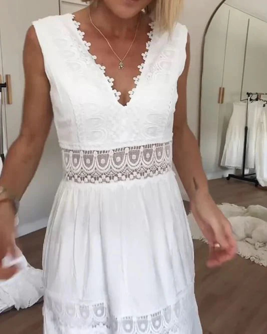 Marika™ | Abito patchwork in pizzo con scollo a V