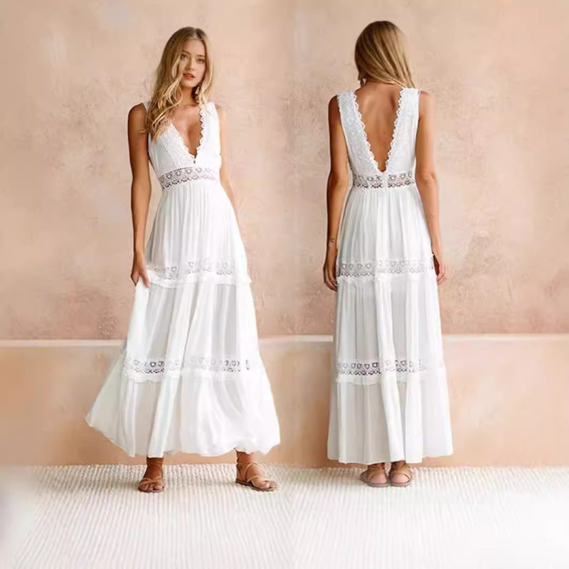 Marika™ | Abito patchwork in pizzo con scollo a V