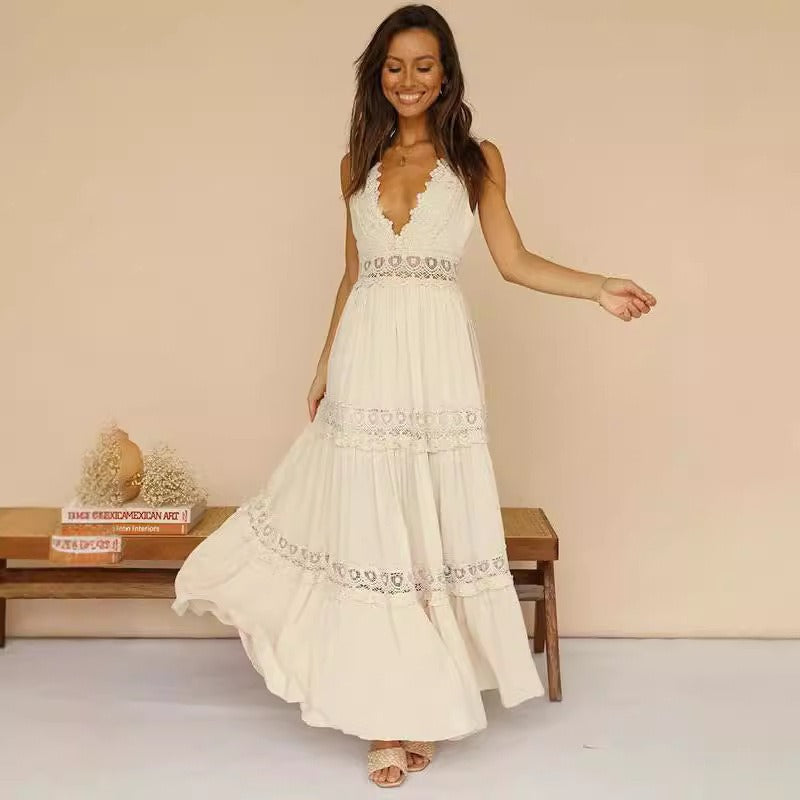 Marika™ | Abito patchwork in pizzo con scollo a V