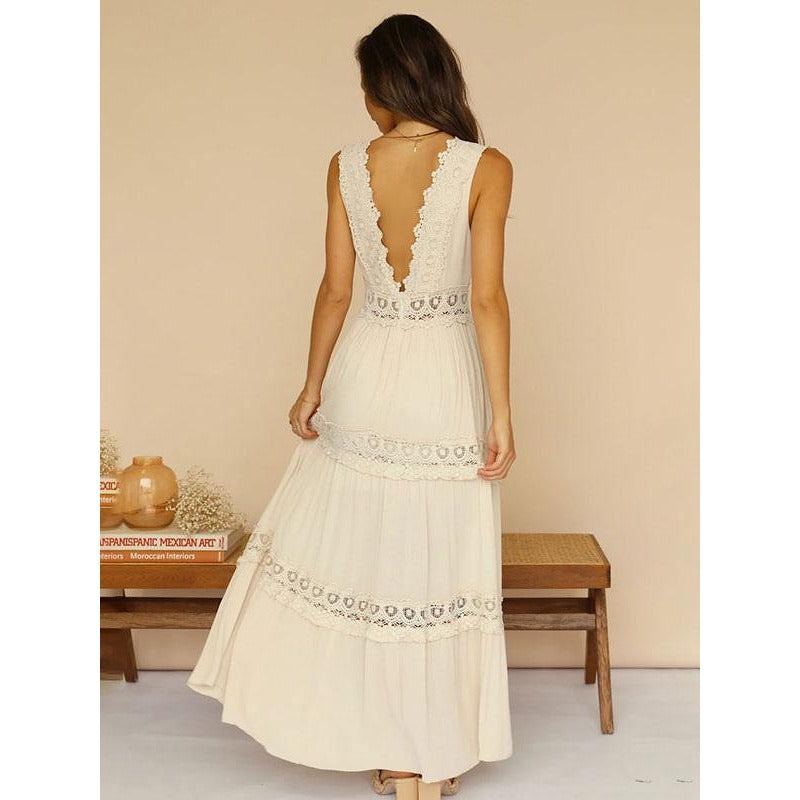Marika™ | Abito patchwork in pizzo con scollo a V