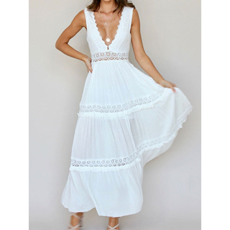 Marika™ | Abito patchwork in pizzo con scollo a V