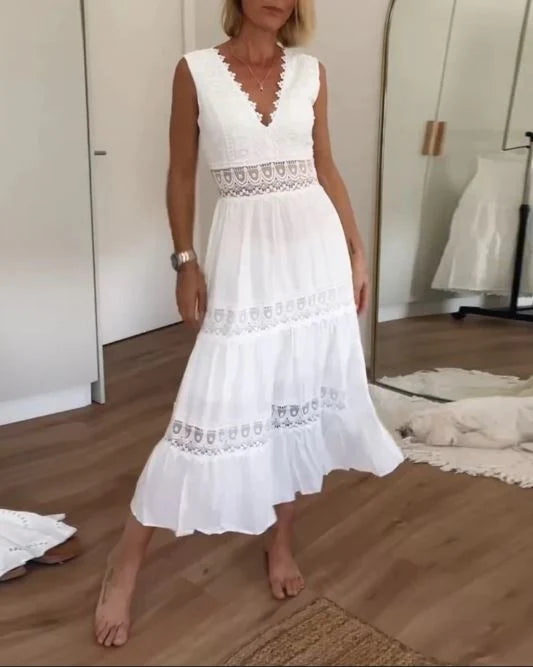 Marika™ | Abito patchwork in pizzo con scollo a V
